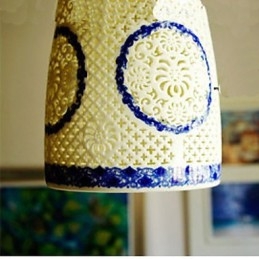 Retro kerámia lámpa lámpa Stairs Blue Single Head Chandelier Creative