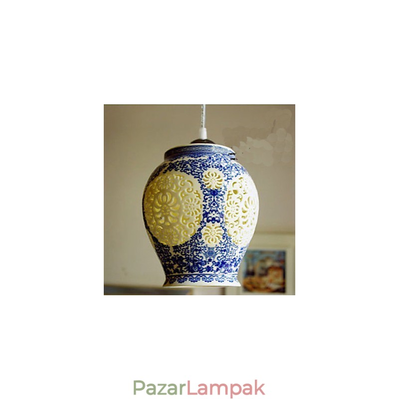 Retro kerámia lámpa lámpa Stairs Blue Single Head Chandelier Creative
