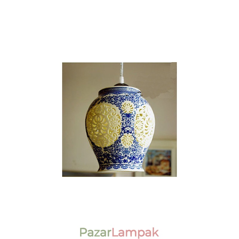 Retro kerámia lámpa lámpa Stairs Blue Single Head Chandelier Creative