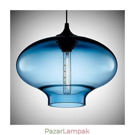 1 Light Modern üveg Fehér és kék átlátszó függőlámpa 1 Light Modern üveg Fehér és kék átlátszó függőlámpa