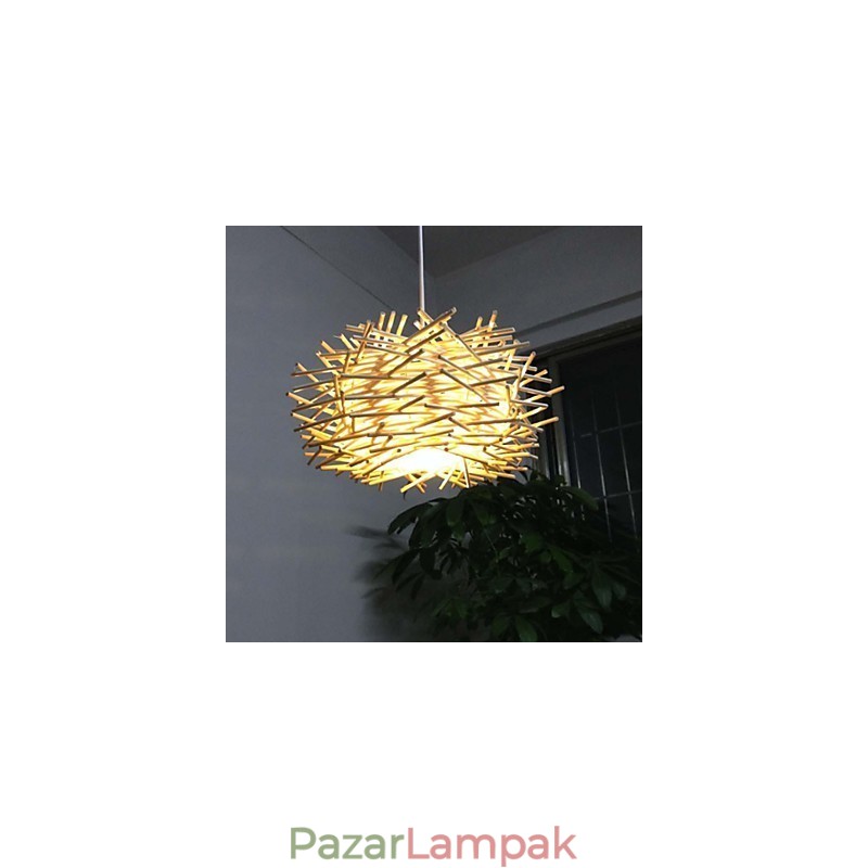 Kortárs és összehúzott csepplámpa 1 világos fa kézzel szőtt