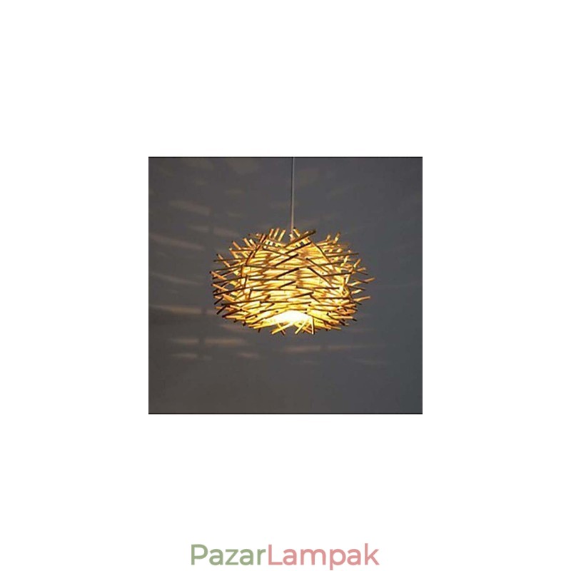 Kortárs és összehúzott csepplámpa 1 világos fa kézzel szőtt