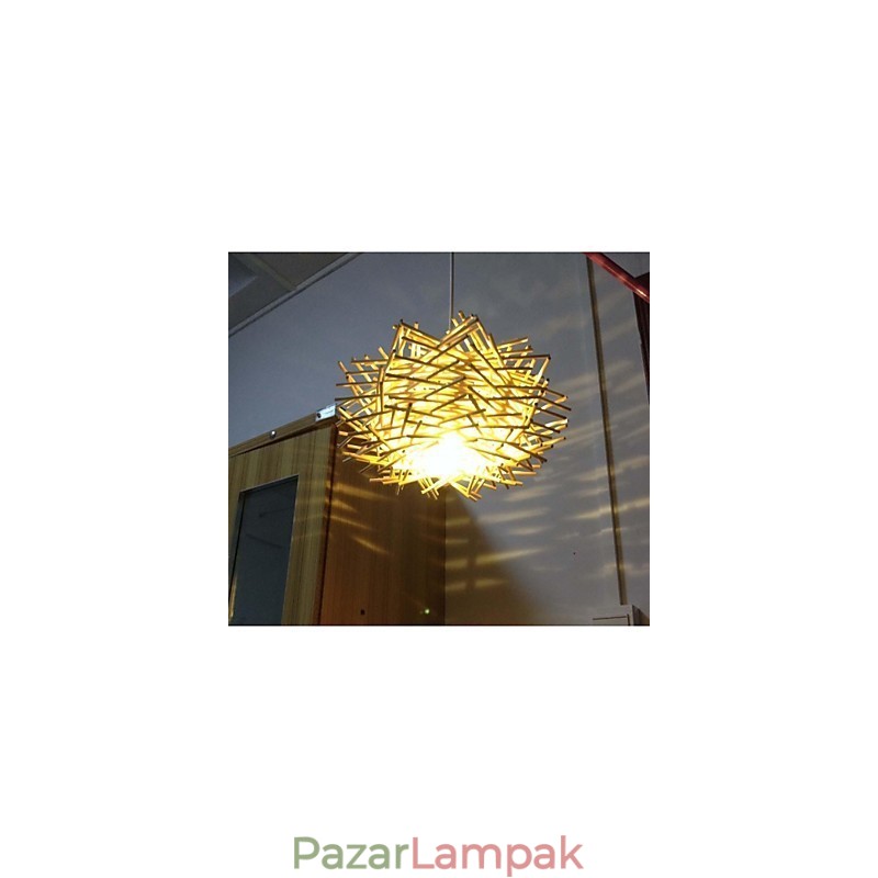 Kortárs és összehúzott csepplámpa 1 világos fa kézzel szőtt