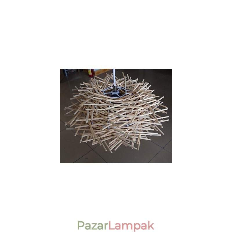 Kortárs és összehúzott csepplámpa 1 világos fa kézzel szőtt