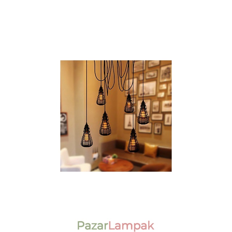 Amerikai ipari kreatív, ősi módszerek helyreállítása, kovácsoltvas ketrec, egyfejű csepplámpás lámpa