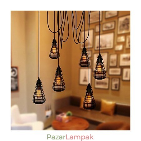 Amerikai ipari kreatív, ősi módszerek helyreállítása, kovácsoltvas ketrec, egyfejű csepplámpás lámpa