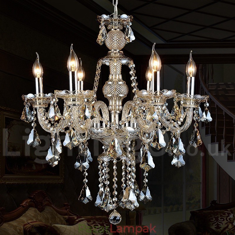 Retro Vintage konyak színű K9 kristály modern csillár 6 lámpával