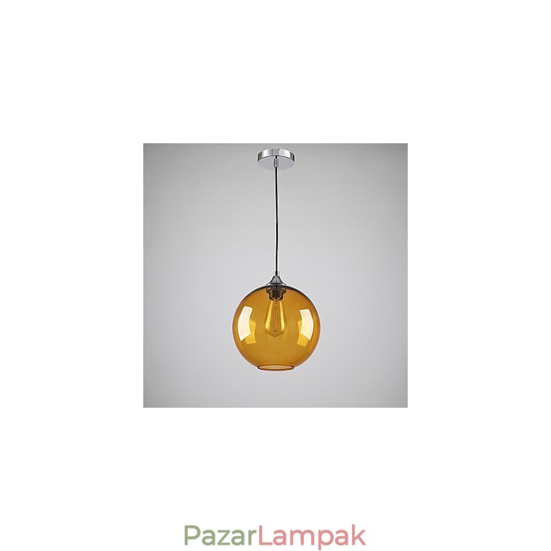 Modern üveg függőlámpa kerek borostyán buborékos üveg ernyőben