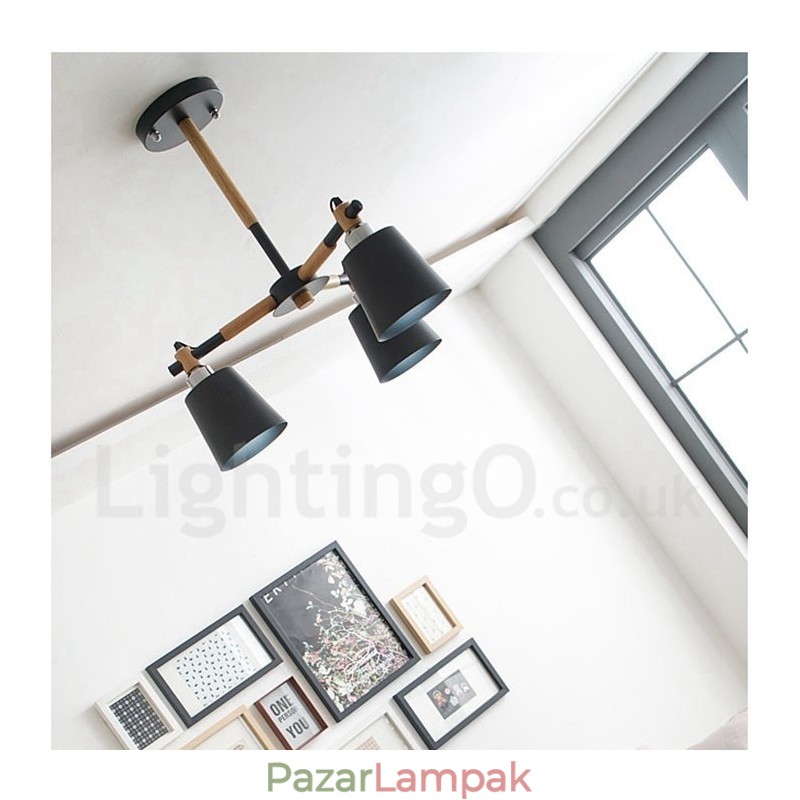 3 Light Modern kortárs fa csillár lámpa