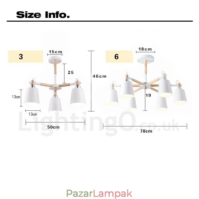 3 Light Modern kortárs fa csillár lámpa