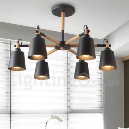 Modern kortárs fa 6 fényű csillár lámpa