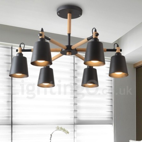 Modern kortárs fa 6 fényű csillár lámpa Modern kortárs fa 6 fényű csillár lámpa