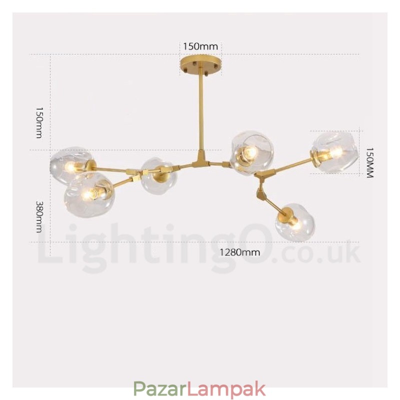 6 Light Modern modern csillár átlátszó üveg ernyővel és fénnyel