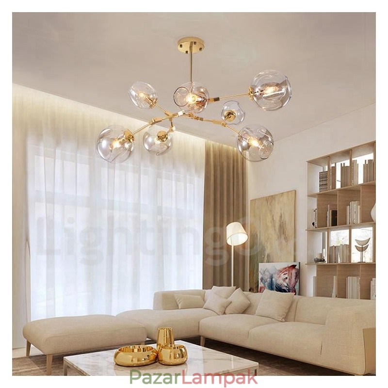 Modern, modern 7 világos csillár átlátszó üveg ernyővel és lámpával