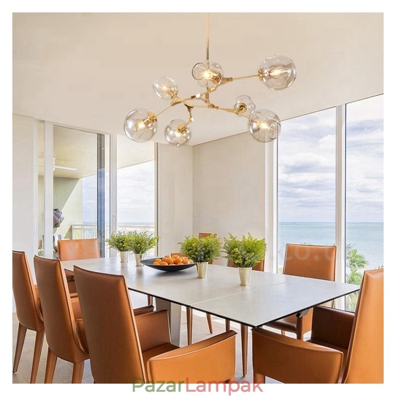 Modern, modern 7 világos csillár átlátszó üveg ernyővel és lámpával