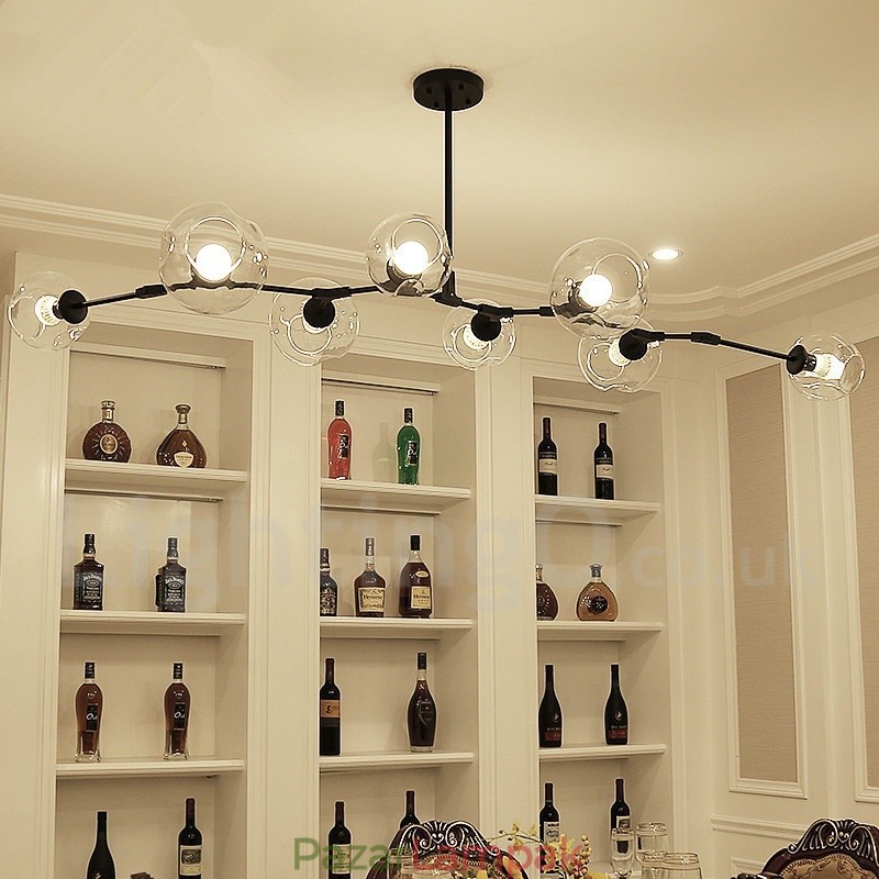 8 világos, modern kortárs csillár átlátszó üveg ernyővel és lámpával (fekete arany)