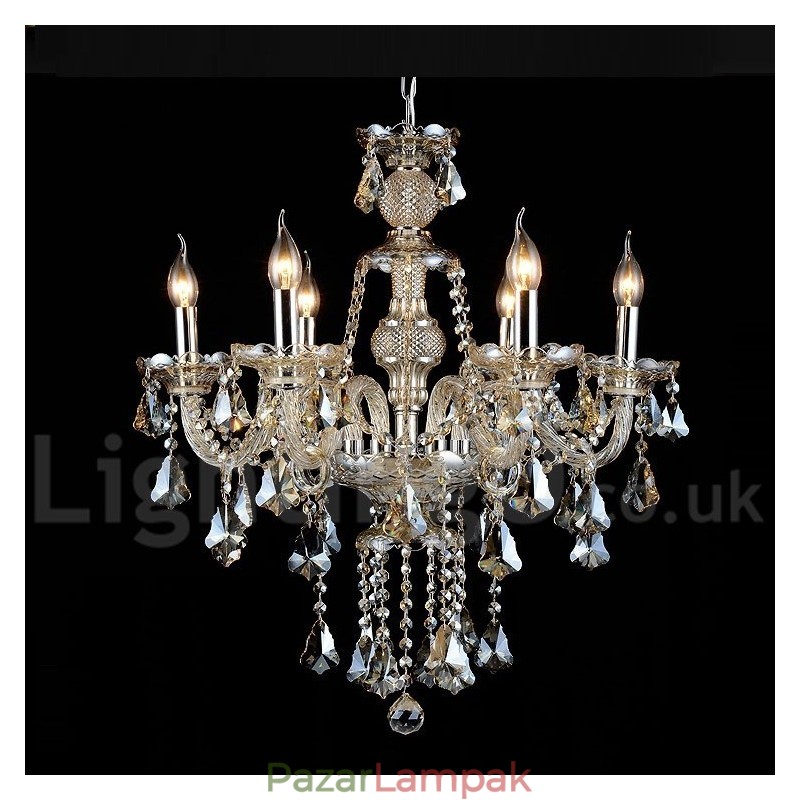 Retro Vintage konyak színű K9 kristály modern csillár 6 lámpával