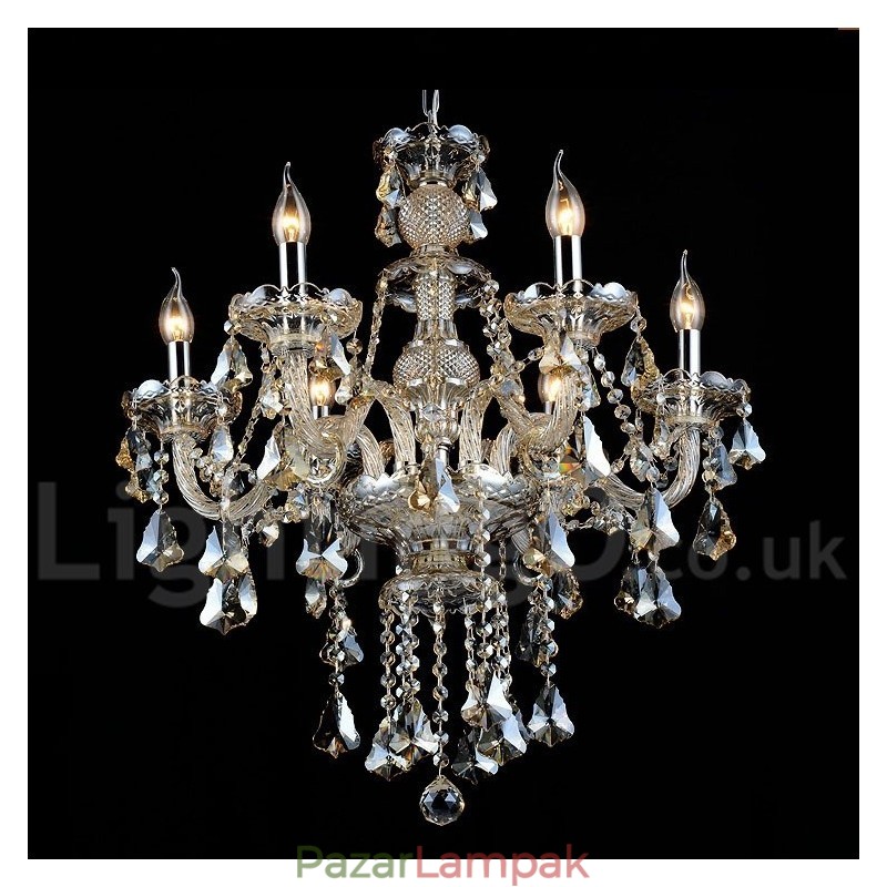 Retro Vintage konyak színű K9 kristály modern csillár 6 lámpával