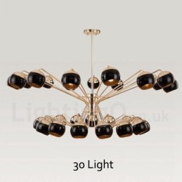 30 Light, 2 szintes, modern kortárs fém csillár lámpa üveg ernyővel