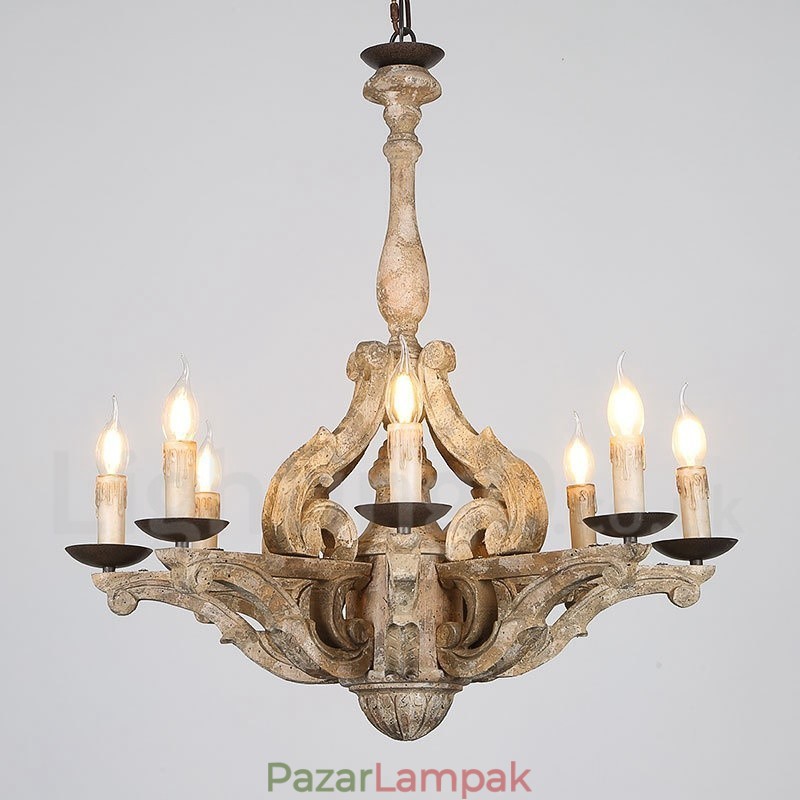 8 Light Vintage Retro fa csillár lámpa fény