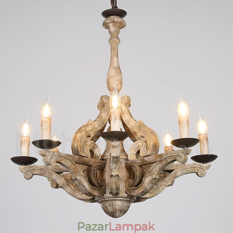 8 Light Vintage Retro fa csillár lámpa fény