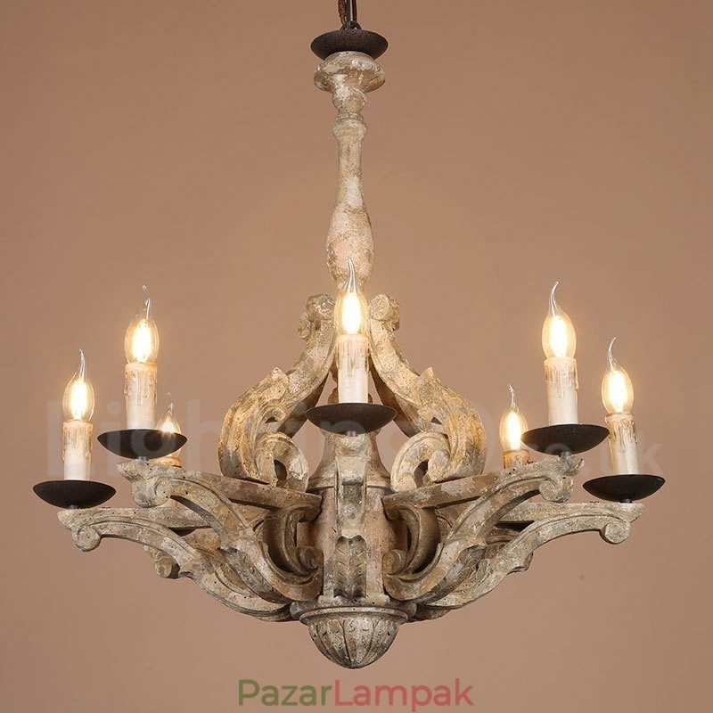 8 Light Vintage Retro fa csillár lámpa fény