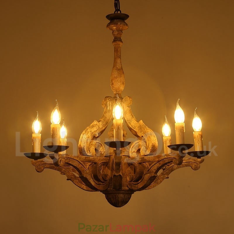 8 Light Vintage Retro fa csillár lámpa fény