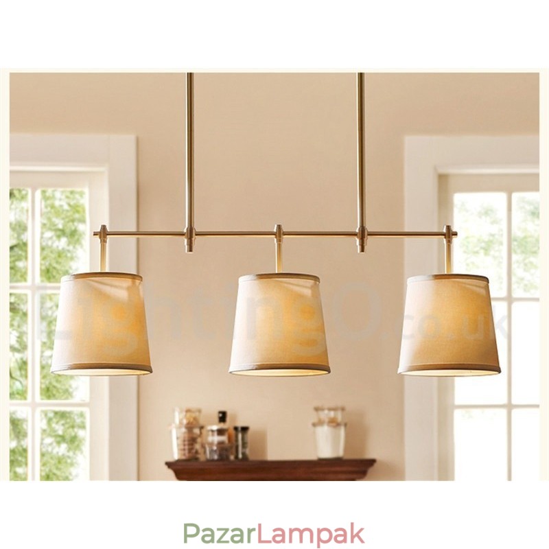 Country Retro 3 Light Réz csillár lámpa szövet árnyékoló lámpával