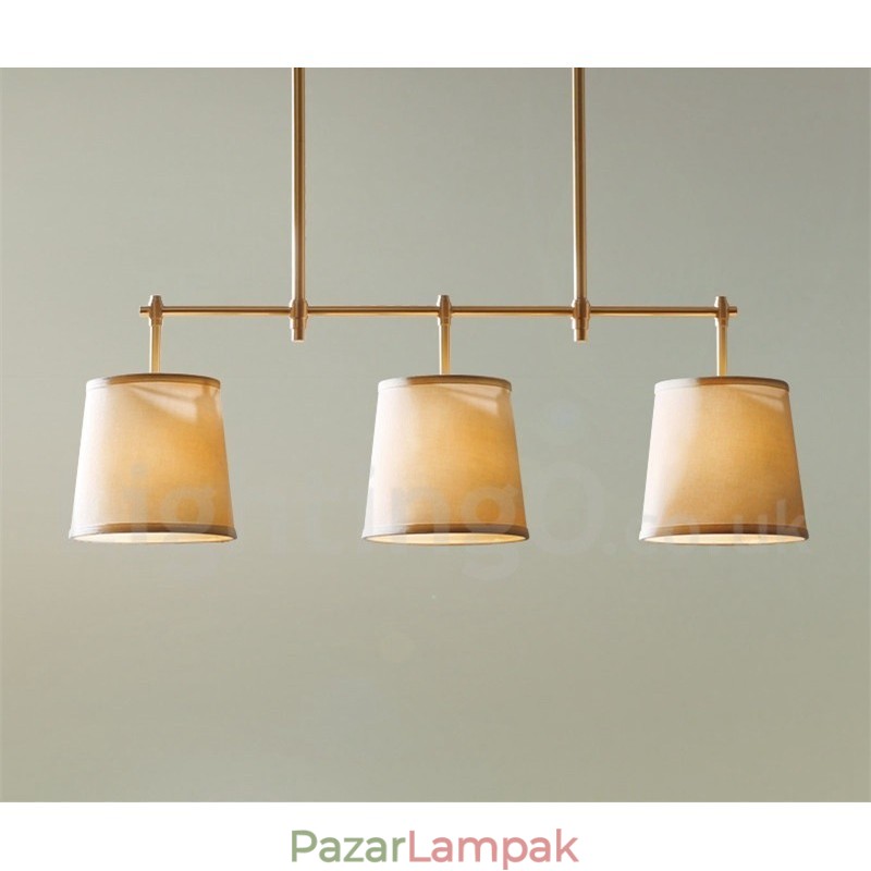 Country Retro 3 Light Réz csillár lámpa szövet árnyékoló lámpával
