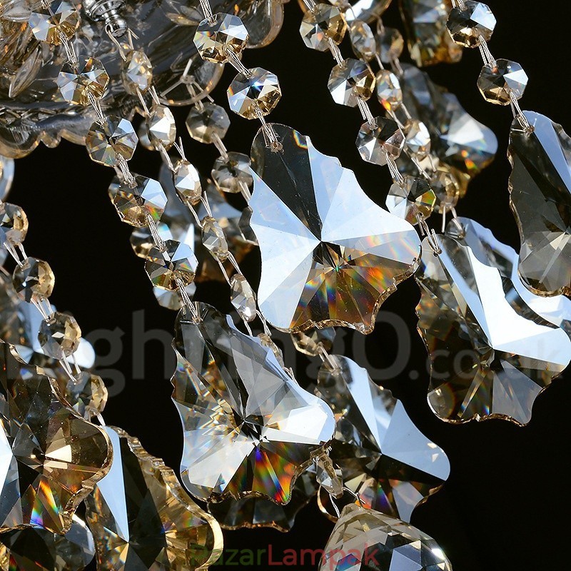 Retro Vintage konyak színű K9 kristály modern csillár 6 lámpával