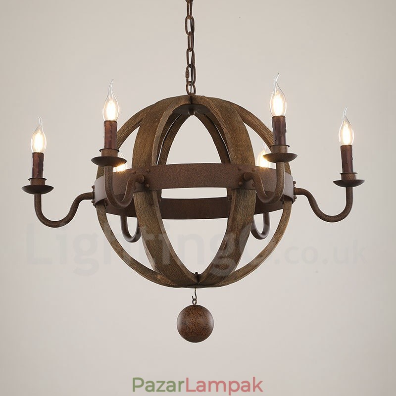 Country Vintage fa 6 fényű csillár lámpa fény