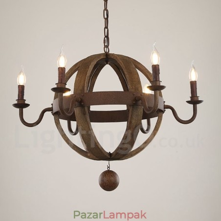 Country Vintage fa 6 fényű csillár lámpa fény Country Vintage fa 6 fényű csillár lámpa fény