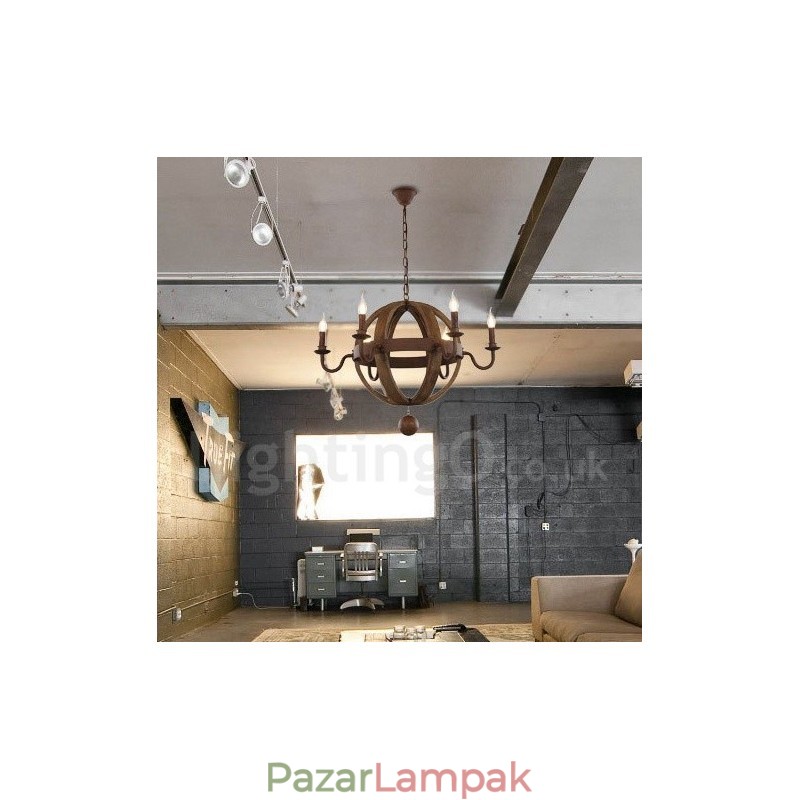 Country Vintage fa 6 fényű csillár lámpa fény