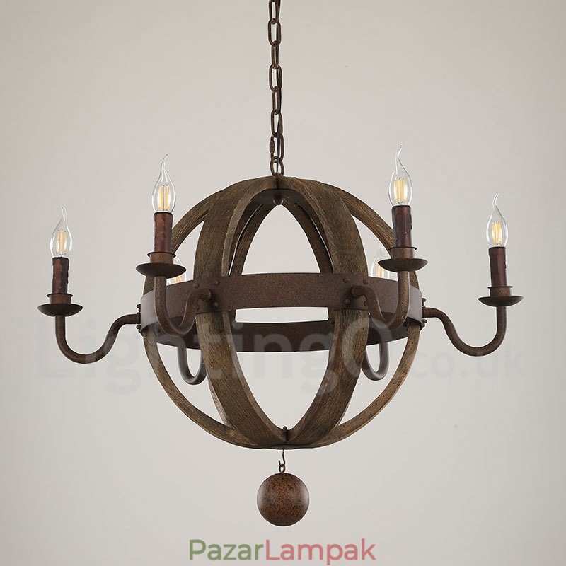 Country Vintage fa 6 fényű csillár lámpa fény