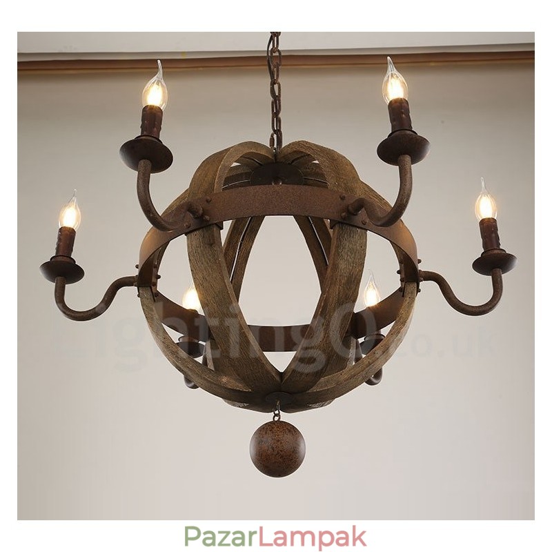 Country Vintage fa 6 fényű csillár lámpa fény