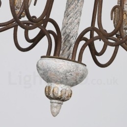 Country Vintage fából készült 6 fényű, egyszintes csillár fényhez