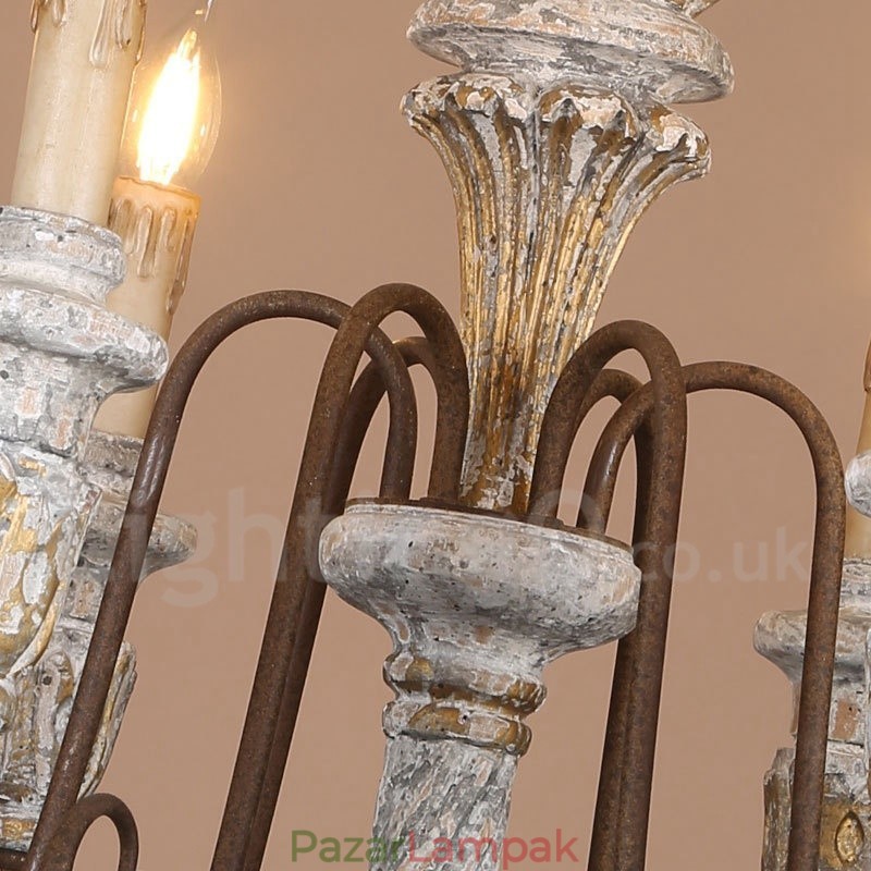 Country Vintage fából készült 6 fényű, egyszintes csillár fényhez