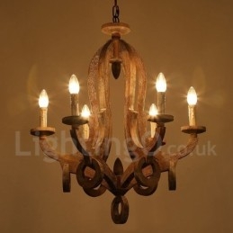 Country Wooden Vintage 6 Light egyszintű csillár könnyű fa lámpa