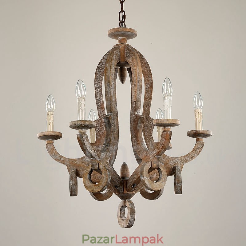 Country Wooden Vintage 6 Light egyszintű csillár könnyű fa lámpa