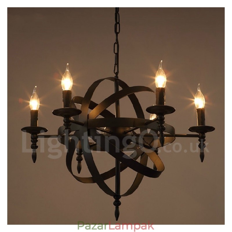 Retro Vintage Metal 6 Light egyszintű csillárlámpa