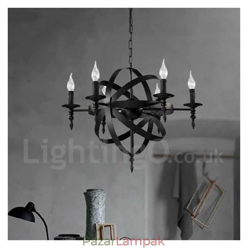 Retro Vintage Metal 6 Light egyszintű csillárlámpa