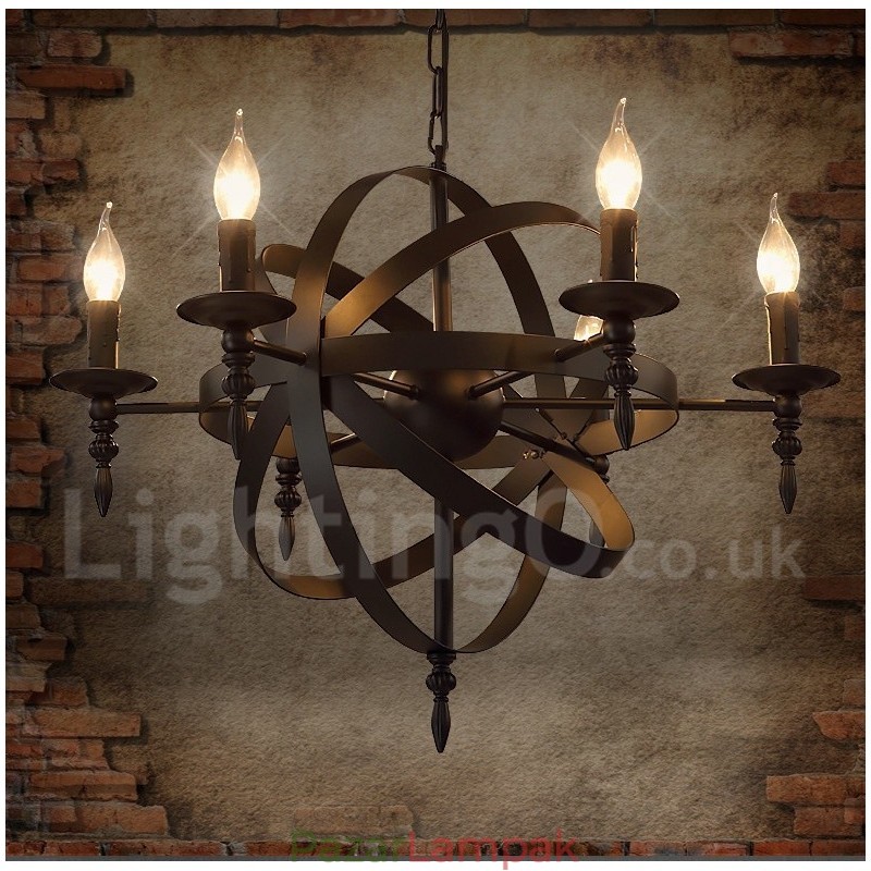 Retro Vintage Metal 6 Light egyszintű csillárlámpa