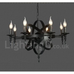 Fekete Retro Vintage Metal 8 Light egyszintű csillár lámpa