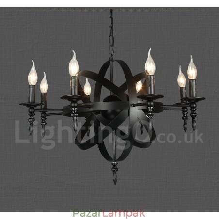 Fekete Retro Vintage Metal 8 Light egyszintű csillár lámpa Fekete Retro Vintage Metal 8 Light egyszintű csillár lámpa