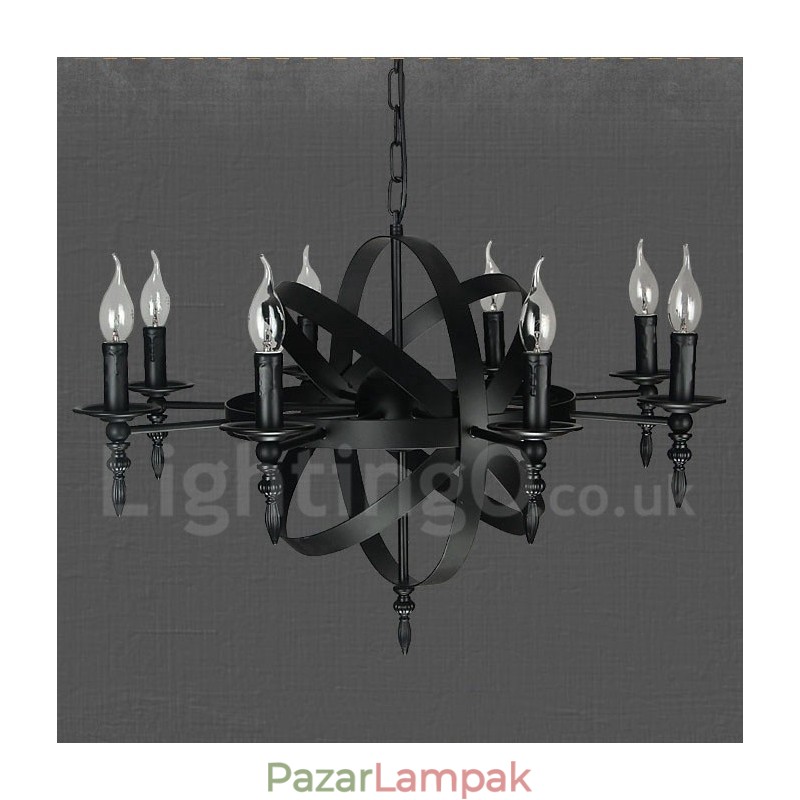 Fekete Retro Vintage Metal 8 Light egyszintű csillár lámpa