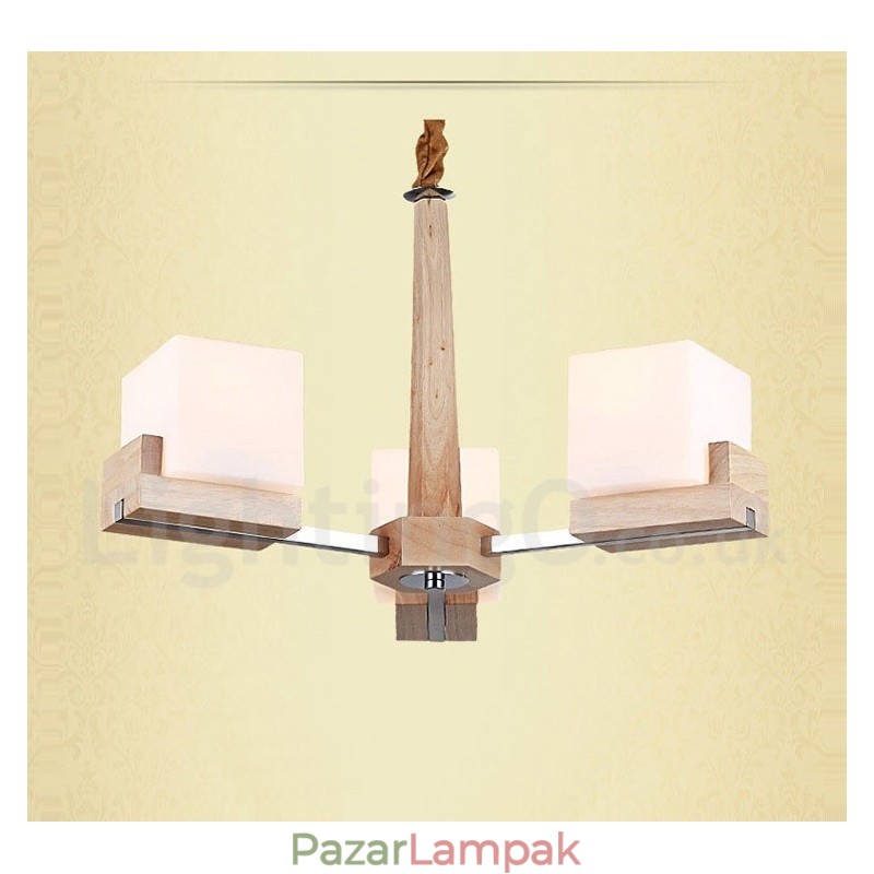 Fából készült, modern, 3 fényű, egyszintű csillár lámpa