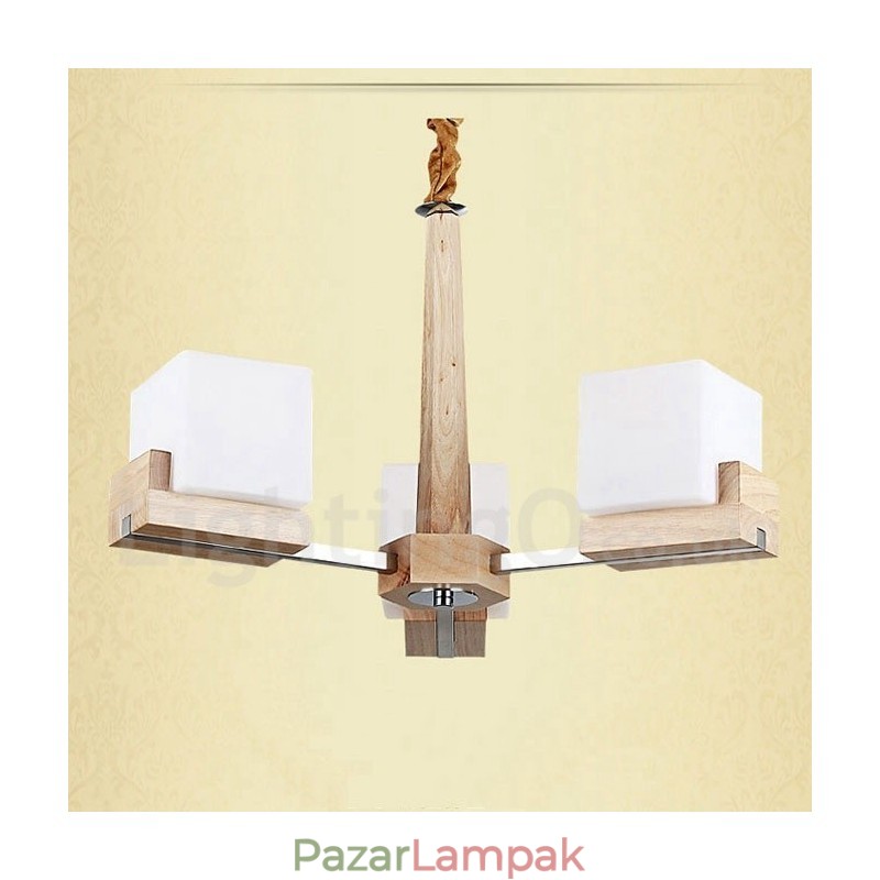 Fából készült, modern, 3 fényű, egyszintű csillár lámpa