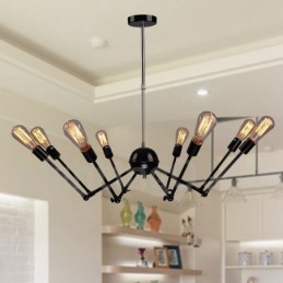 Fekete Retro Vintage Metal 8 Light egyszintű csillár lámpa