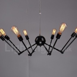 Fekete Retro Vintage Metal 8 Light egyszintű csillár lámpa