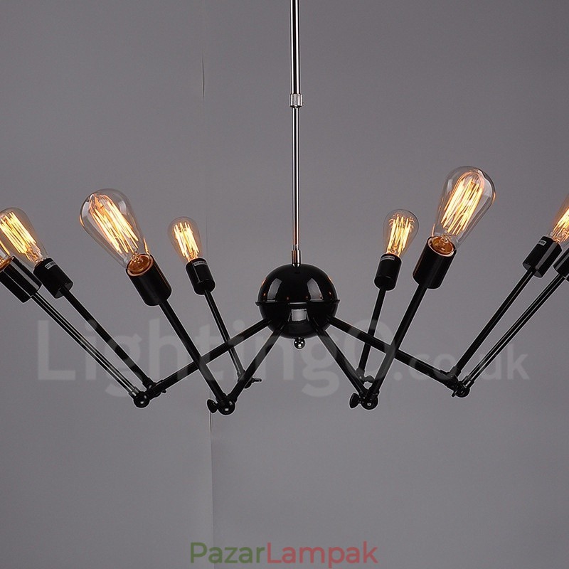 Fekete Retro Vintage Metal 8 Light egyszintű csillár lámpa